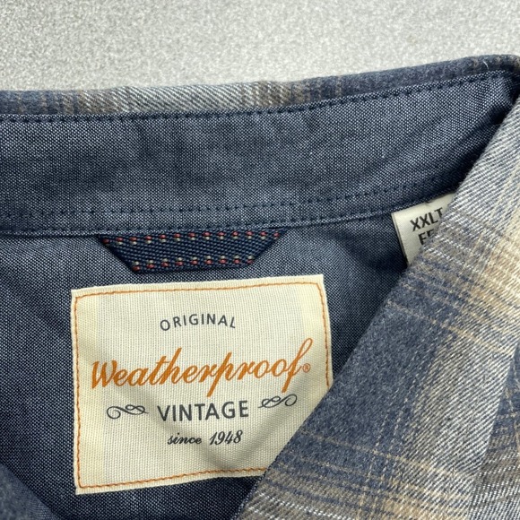NEW Weatherproof Vintage Men's XXLT Flannel Shirt Tall Blue Plaid Button Down - Picture 6 of 9
